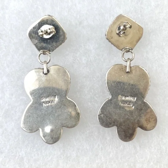 Sterling Nakai signed Navajo Heart Drop Earrings with turquoise and other gems - Picture 2 of 4